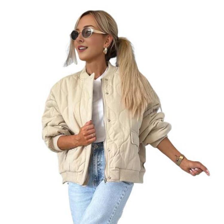 

Fall Winter Women Coat Loose Round Neck Daily Jacket Long Sleeves with Pockets Solid Color Outerwear Press Button Closure for School Travel S хаки
