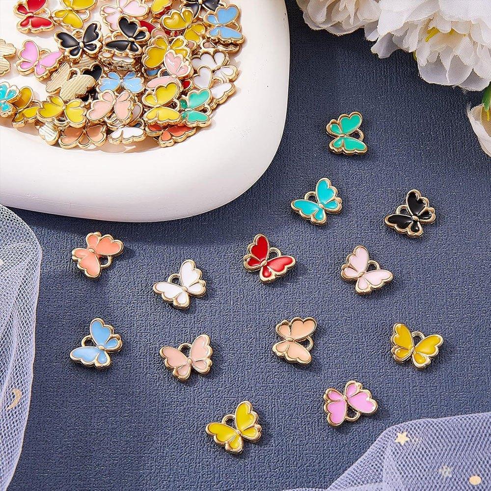 10/20/30pcs Random Colors Alloy Butterfly Charms Gold Plated Enamel Butterfly Pendants for Bracelets Necklaces DIY Making