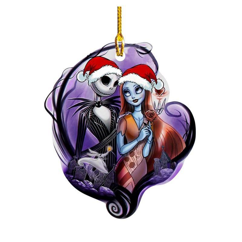 Nightmare Before Christmas Jack Sally Xmas Tree Pendant Halloween Decor Acrylic Gift
