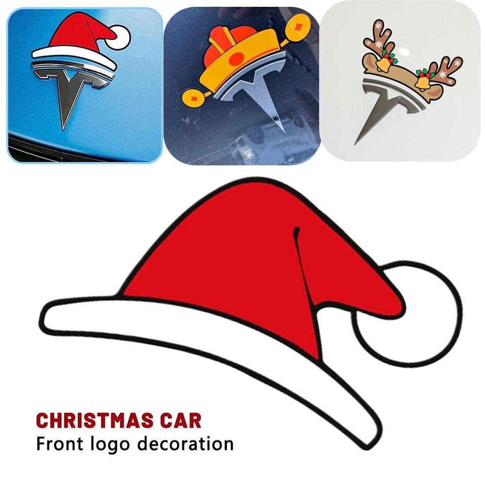 2025 Christmas Car Stickers For Tesla Model 3/Y Creative Santa Hat God of Wealth Hat Elk Shaped Logo Decoration Accessories