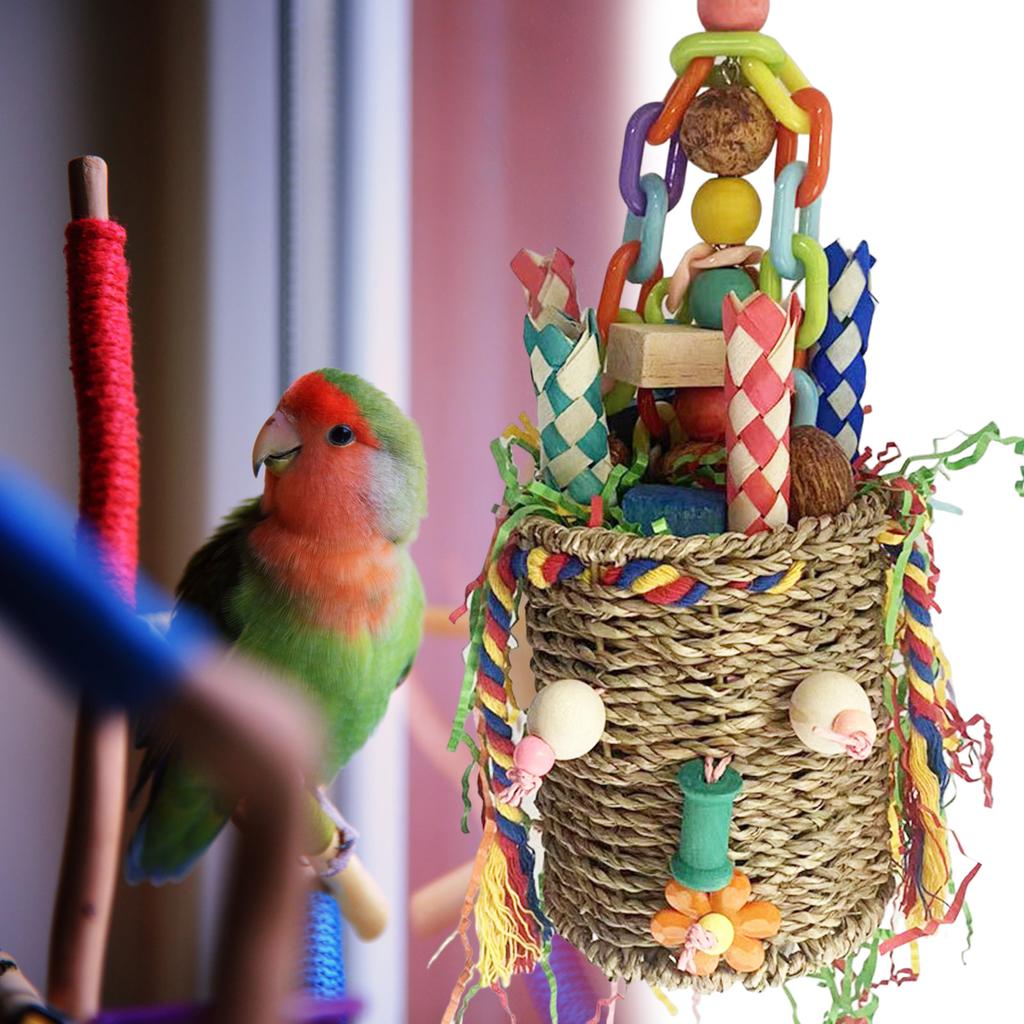 Wicker Foraging Basket Bird Toy Rattan Small Bird Hanging Swing Foraging Toy for Cockatiels Budgie Parroket