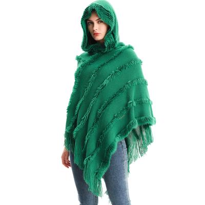 Einfarbiger Pashmina-Umhang mit Kapuze für Damen im europäischen und amerikanischen Stil, Strickpullover, Cape, warmer Schal für Herbst und Winter
