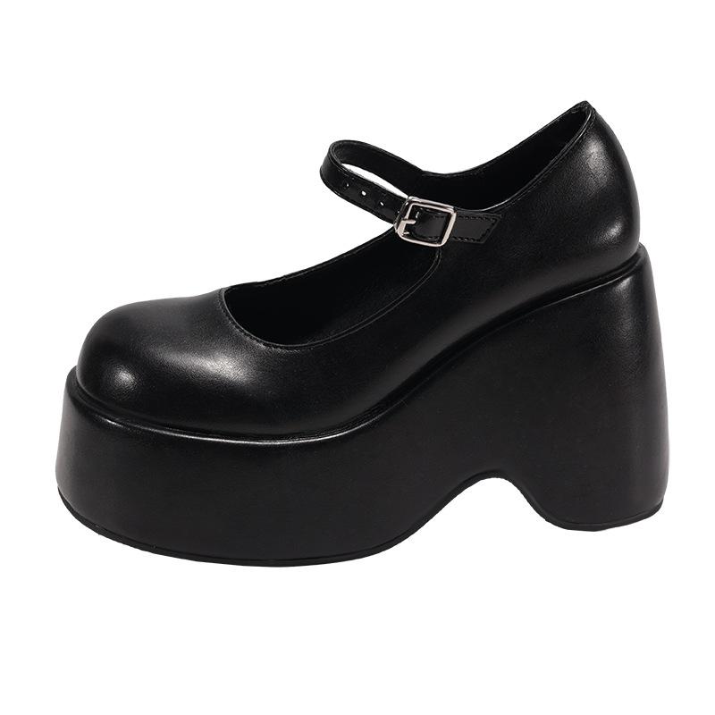 Retro black British style platform thick heel small leather shoes women's 2025 new autumn skirt versatile Mary Jane shoes