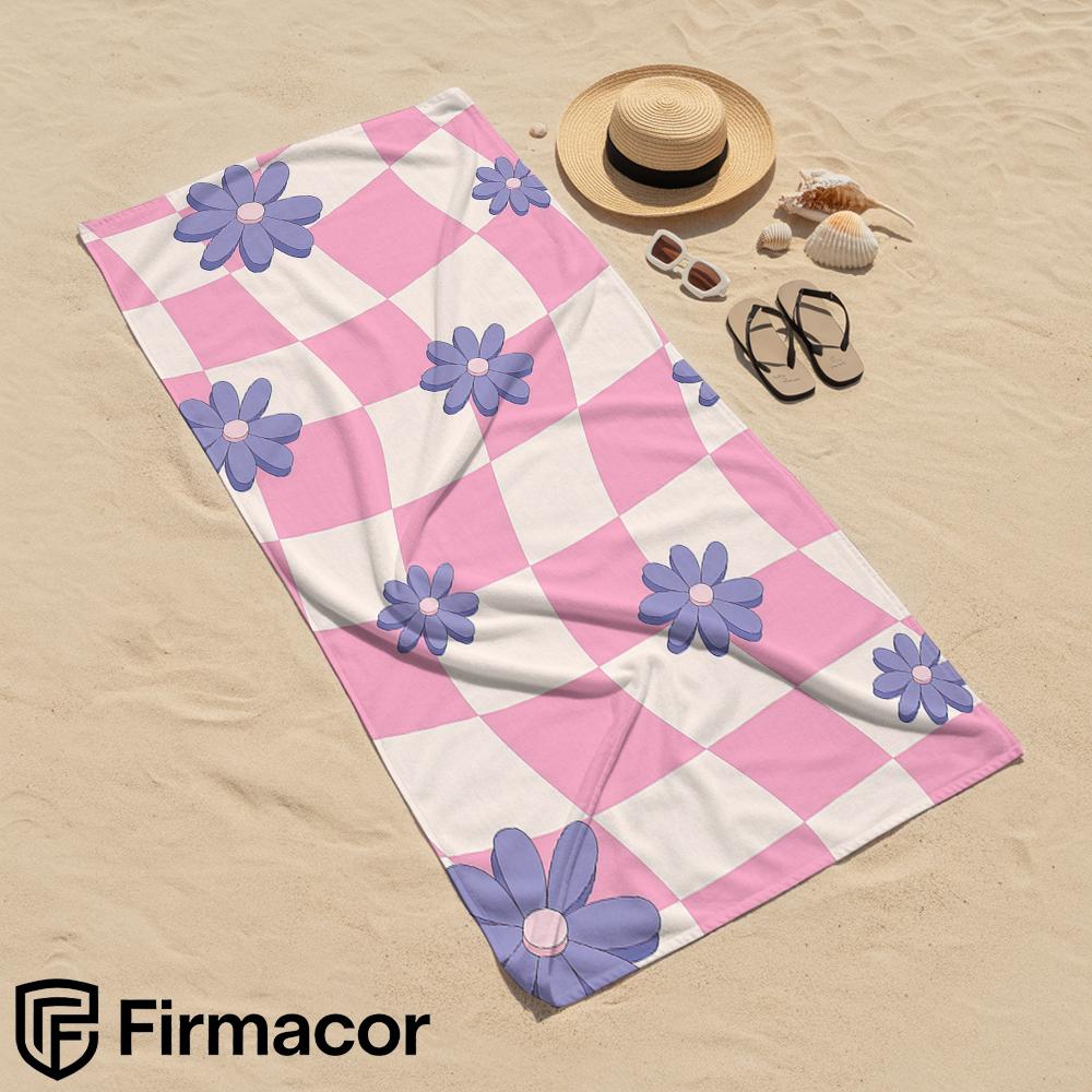 Warped Check Purple Daisy Microfiber Beach Towel Quick Dry Sand Free Oversized Soft Absorbent Bath Towel for Swimming Pool Gym