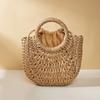 Handwoven Straw Rattan Half-Moon Bag - Women’s Large Capacity Hollow Out Crossbody Beach Shoulder Bag with Half-Round Design