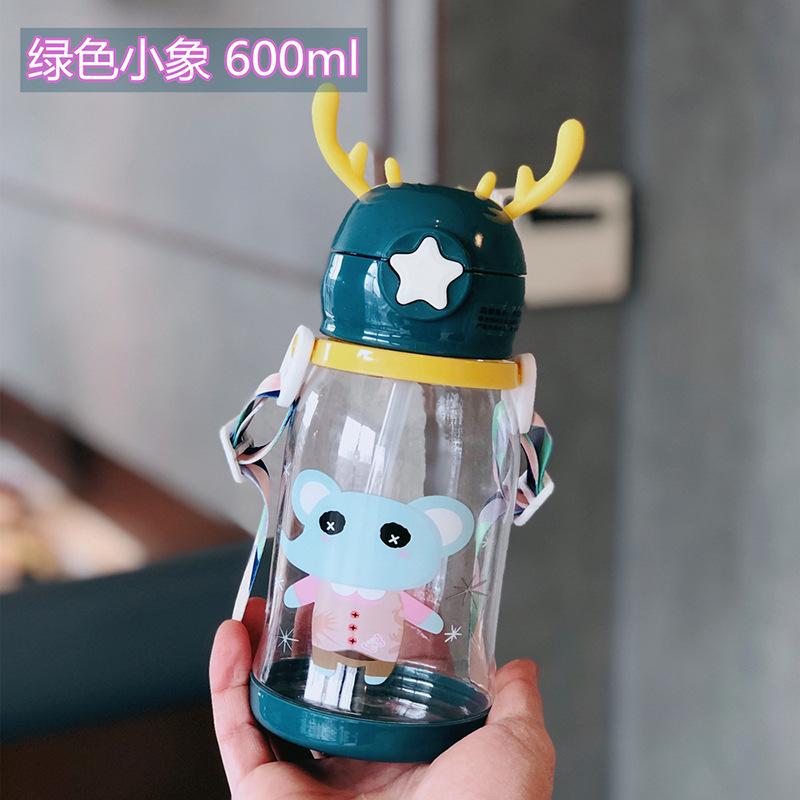 Water Bottle Cartoon Antlers Water Cup Children's Portable Outdoor Sports Kettle High Value Plastic Cup