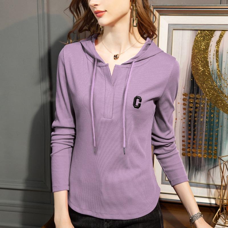 Summer New Long Sleeve T-Shirt Women's Casual Hooded T-Shirt Alphabet Versatile T-Shirt Top Women