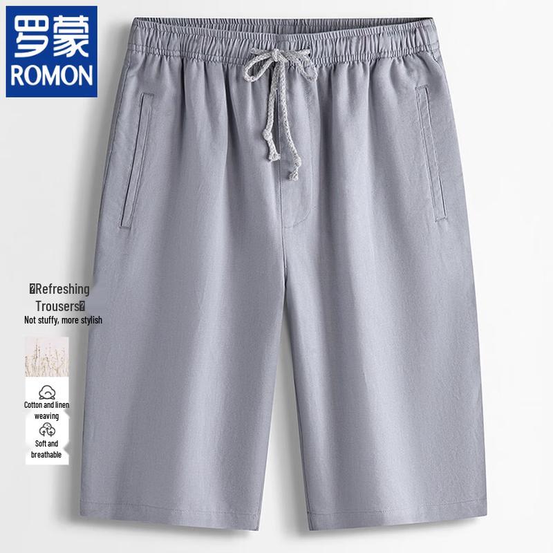 ROMON Men s Cotton-Linen Blend Casual Shorts S