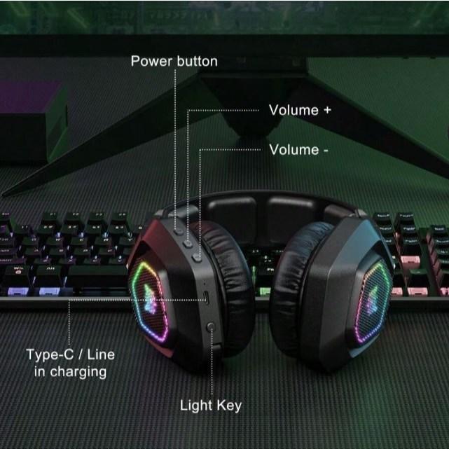 Onikuma B100 Wearable Wired Gaming Headset with Flexible Mic LED Lights Wireless  Earphone Dynamic RGB Lighting Effect 3 Mode Headphones