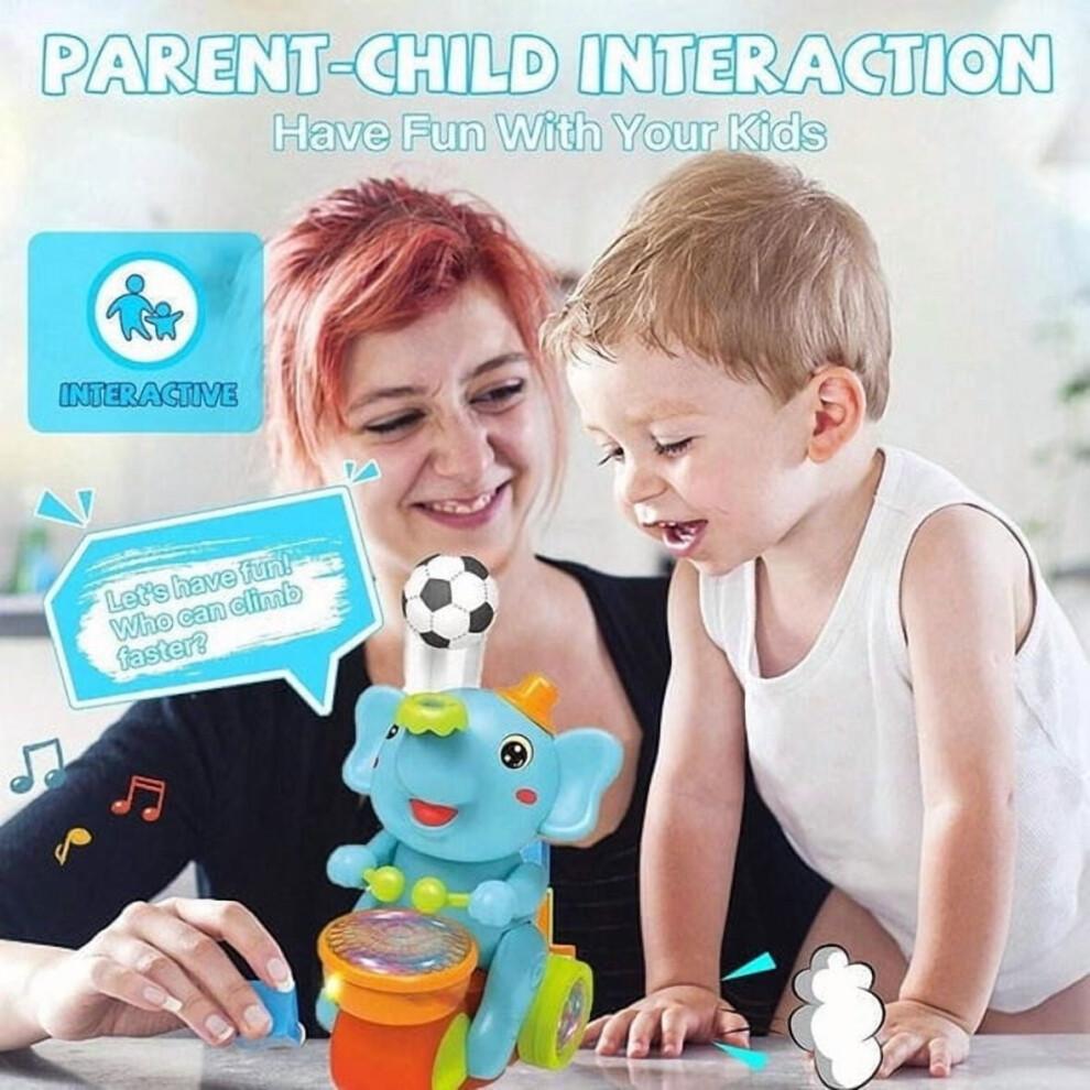 Crawling Toys for Babies 6-12 Months, Drumming Elephant Blowing Ball Walking Car with Music Light, Musical Train Infant Educational Toy