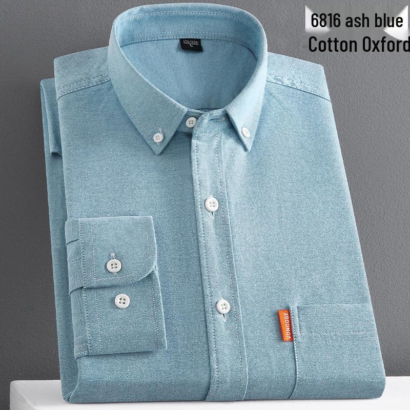 Men's Solid Color Oxford Cotton Yellow Button-Down Long Sleeve Shirt for Spring/Autumn Layering