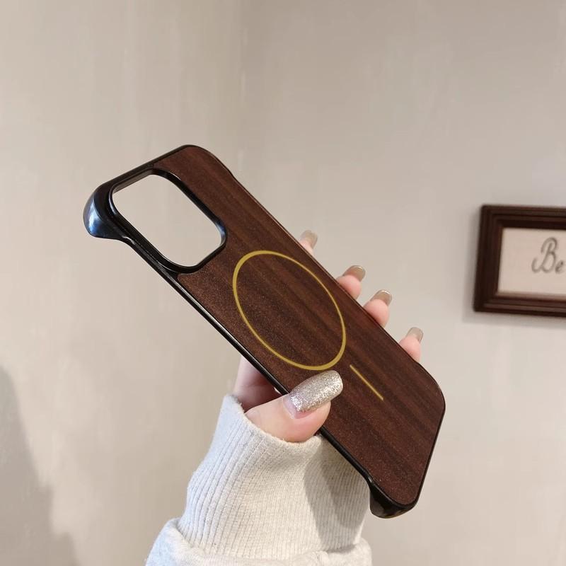 Frameless Wood Grain Suitable for Apple 16promax Mobile Phone Case IPhone 15 Thin Circle Magnetic 14 Anti Fall Protection Case