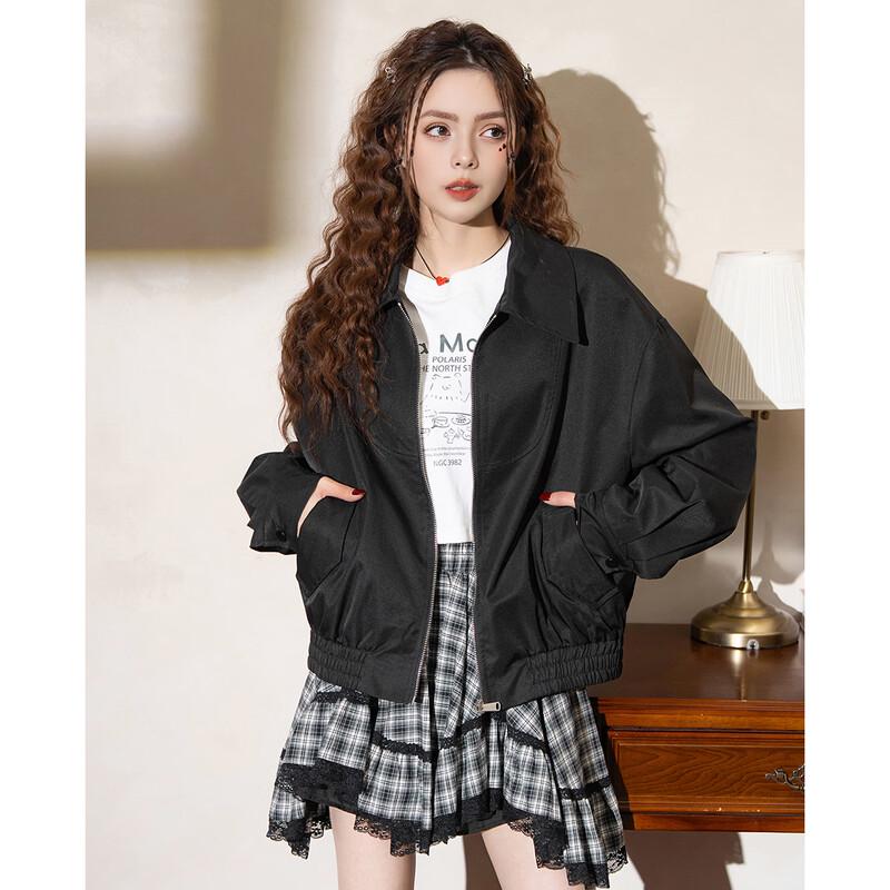 ET BOITE Damen Retro Lässige Revers Reißverschluss Jacke