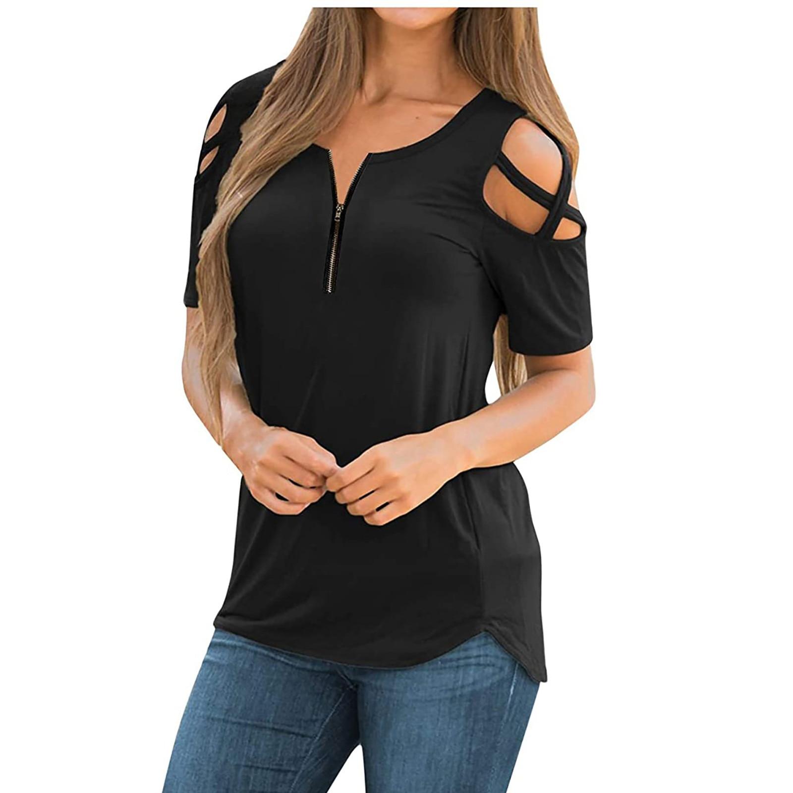 

Женские летние футболки с коротким рукавом, туника на бретелях, с открытыми плечами, однотонные, повседневные топы S чёрный