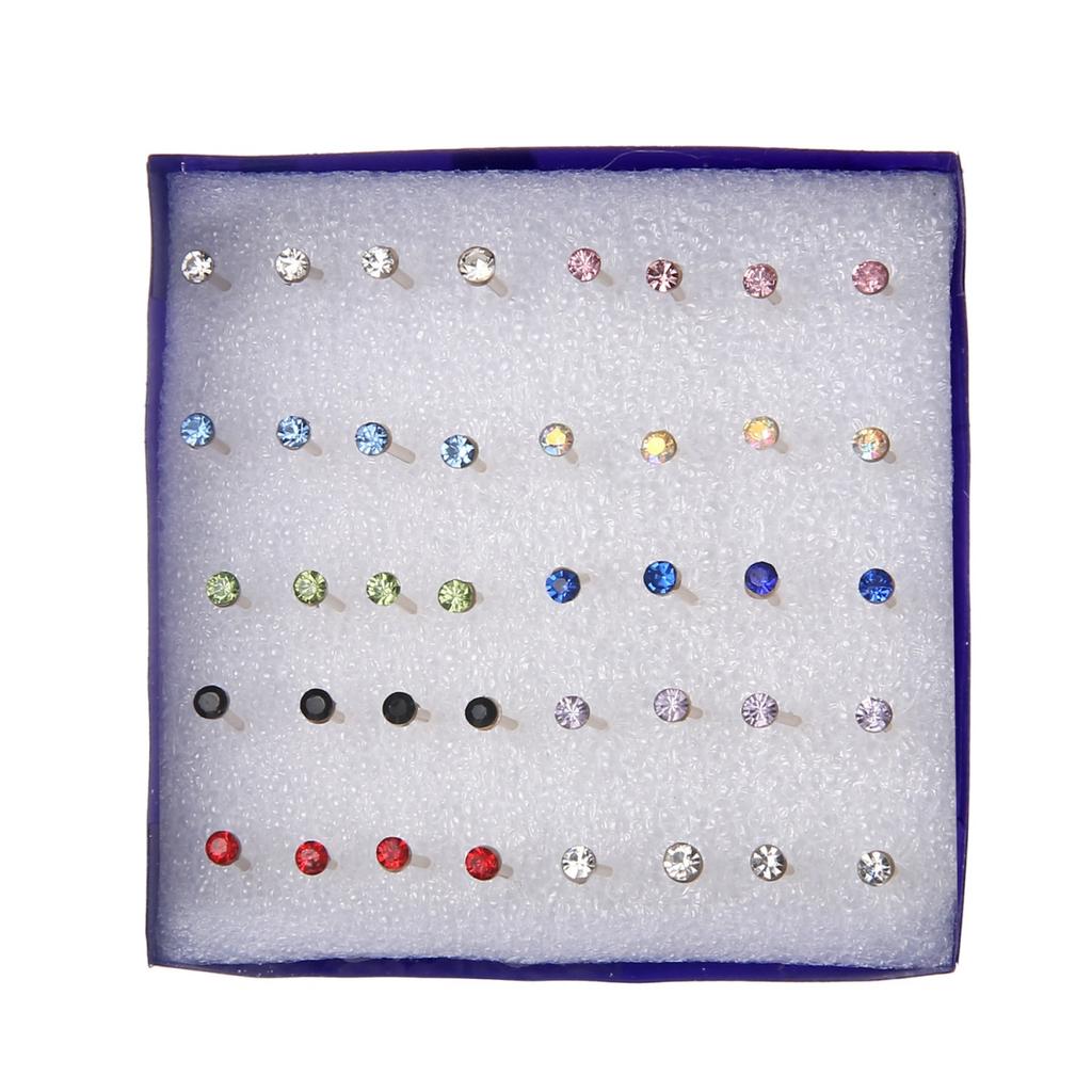 20 Pairs Multicolored Rhinestone Stud Earrings Set For Women Men Minimalist Crystal Round Piercing Earrings Party Daily Jewelry