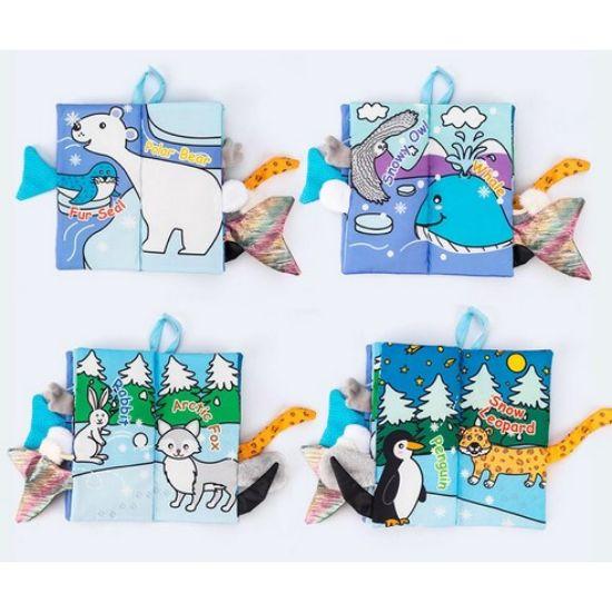 Jollybaby 3D Tail Cloth Book (New Antarctic Edition) - Sensory Soft Book for Babies, Crinkle & Squeak Sounds, Tactile Development Toy