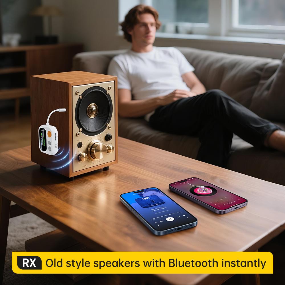 2 In 1 Bluetooth 5.4 Audio Transmitter Receiver Color Screen 3.5MM TF/AUX Stereo Music Wireless Audio Adapter for Car/Home/Airplane Support TF Card