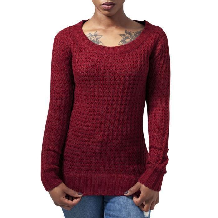 Sweater - Urban Classics - LONG WIDENECK - Burgundy - 100% Acrylique - Femme