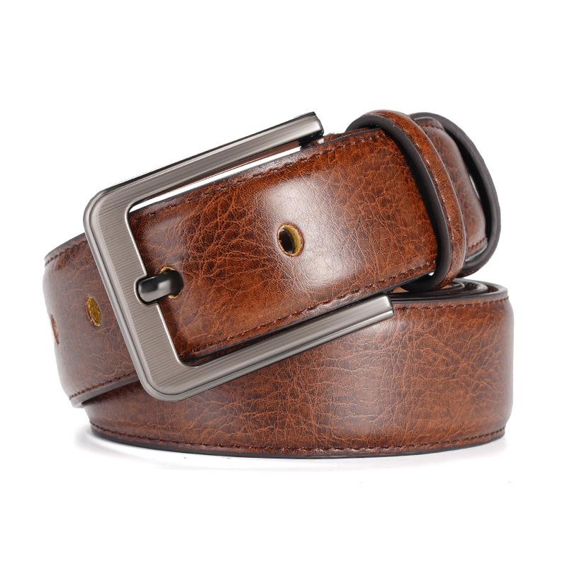 Retro New Leather Belt for Men Genuine Leather Belt for Men and Middle Aged Men and Young Men Versatile Pin Buckle Belt