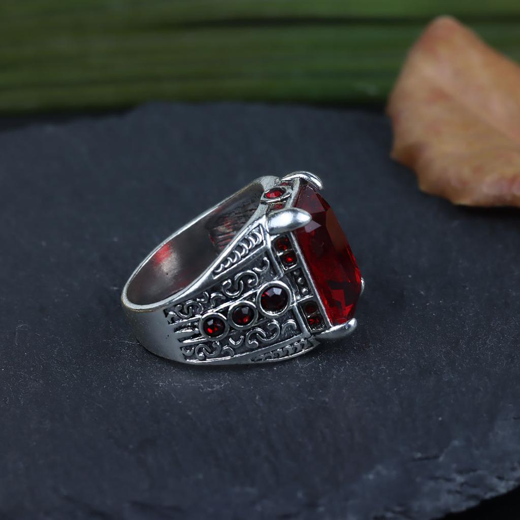 Vintage Ruby Men's Punk Jewelry Fashion Zircon Crystal Ring