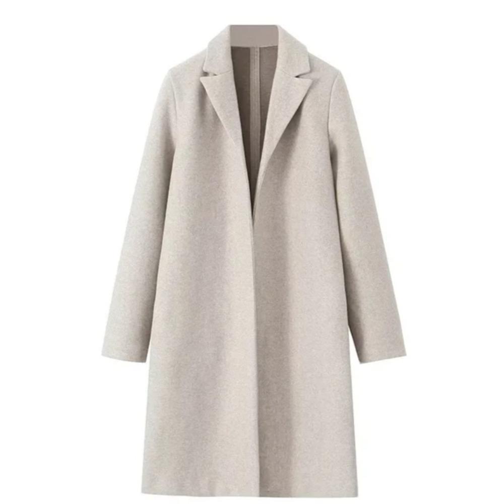 Women Fashion Solid Open Stitch Long Trench Coats Vintage V-Neck Full Sleeves Female Chic Lady Outfits