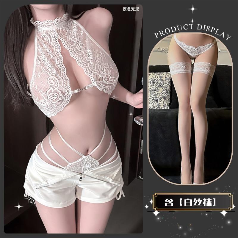 Sex underwear charm lace hollow sexy three-point flirting perspective free set qqny witch game