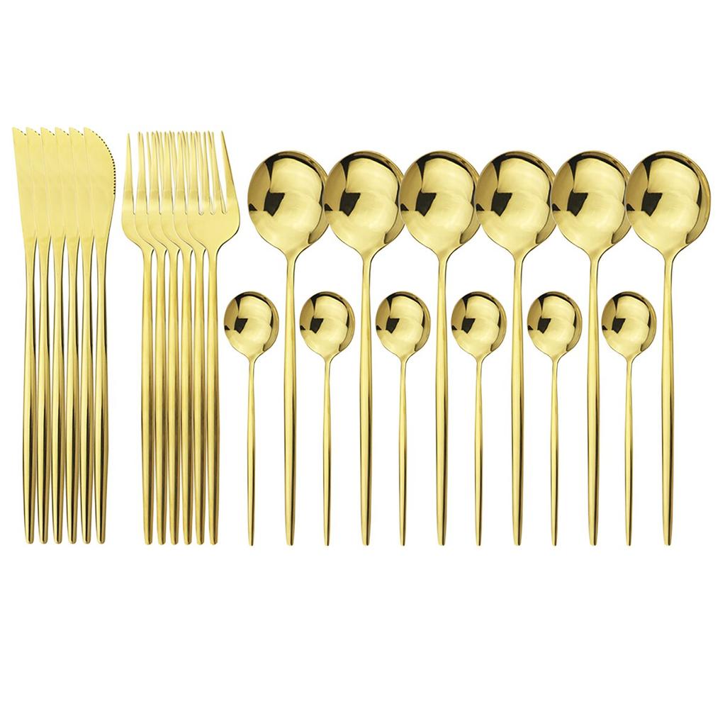 24Pcs Stainless Steel Dinnerware Cutlery Set Knives Forks Coffee Spoon Dinner Tableware Kitchen Utensils Flatware Set