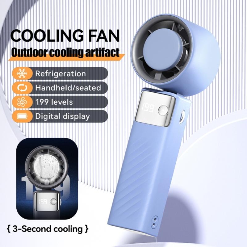 Handheld Pocket Fan USB Rechargeable LED Digtal Display Fan with Strong Airflows Cooling Device for Hot Weather