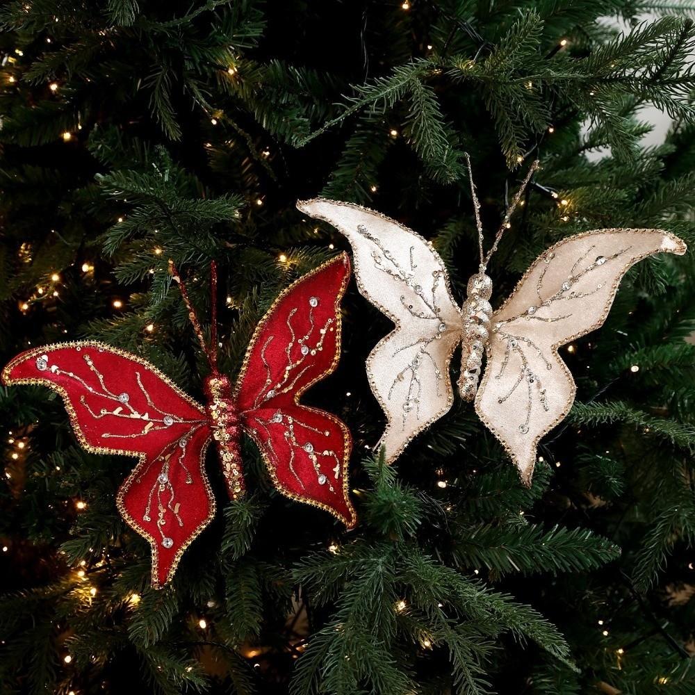 Handmade Sequin Butterfly Christmas Pick Glitter Holiday Artificial Butterfly Wedding Decor