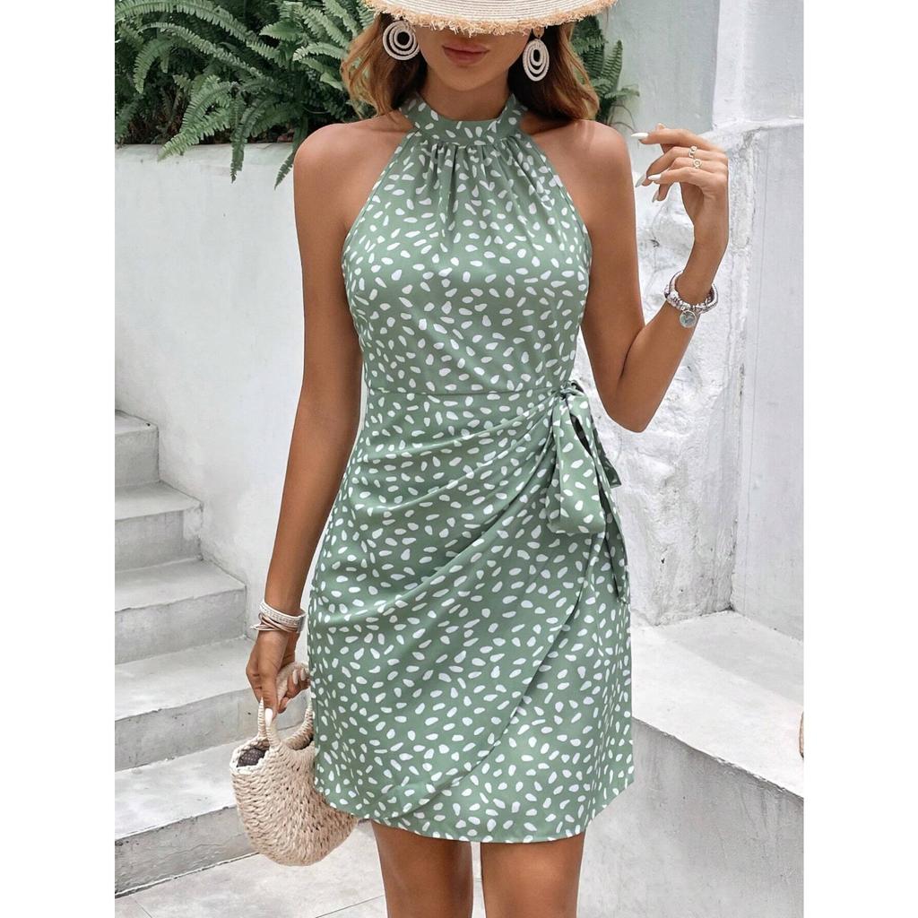 Abito midi da donna a uncinetto, senza maniche, vestibilità aderente, linea ad A, vita alta, abito sottoveste