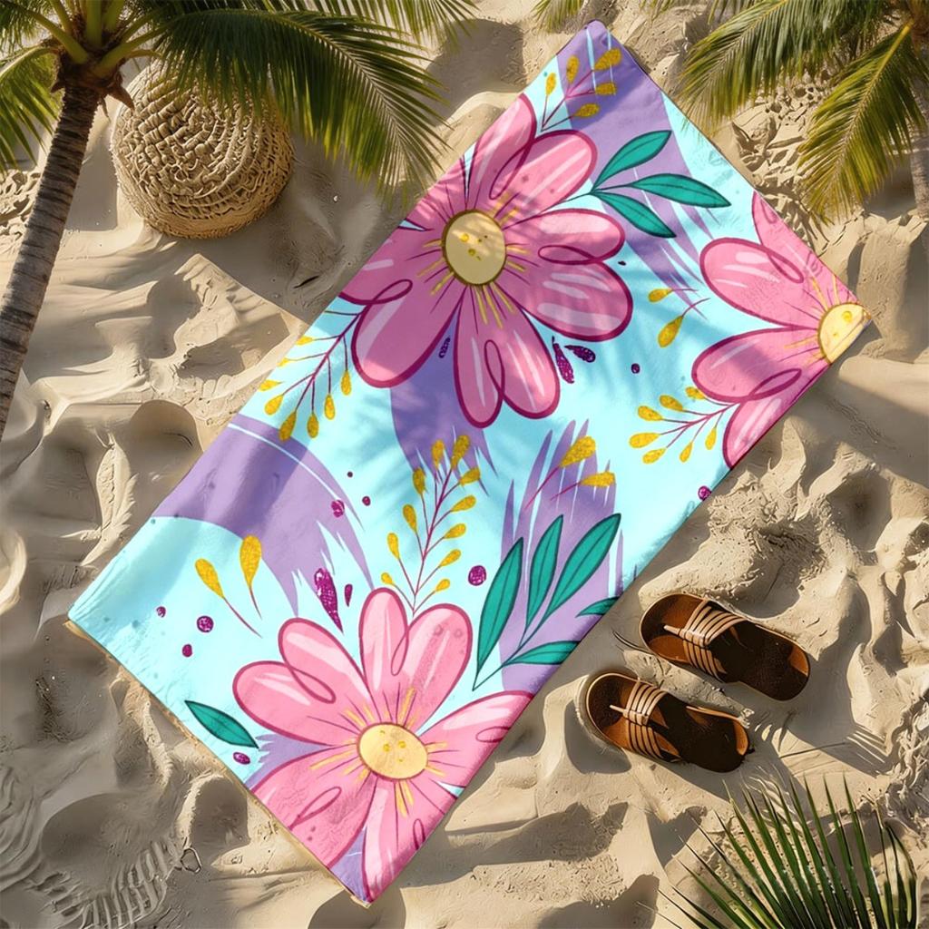 Colorful large-flowered floral theme microfiber beach towel highly absorbent, suitable for swimming and beach outings
