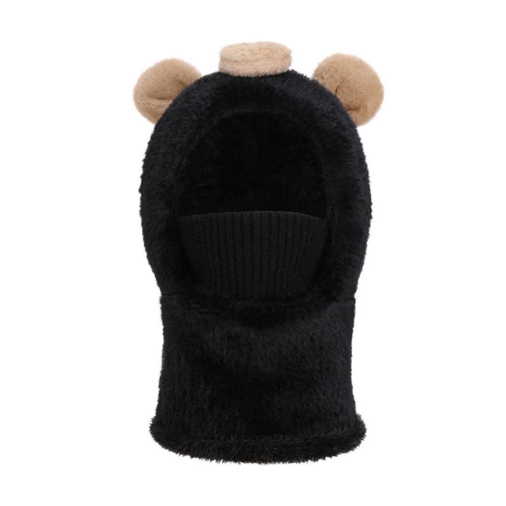 

Plush Children s Balaclava Hat Windproof Warm Knitted Cap Cute Plush Neck Scarf Winter Season чёрный