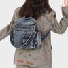 Vintage Denim Backpack Rivet Shoulder Bag Student Schoolbag Class Commuter Backpack