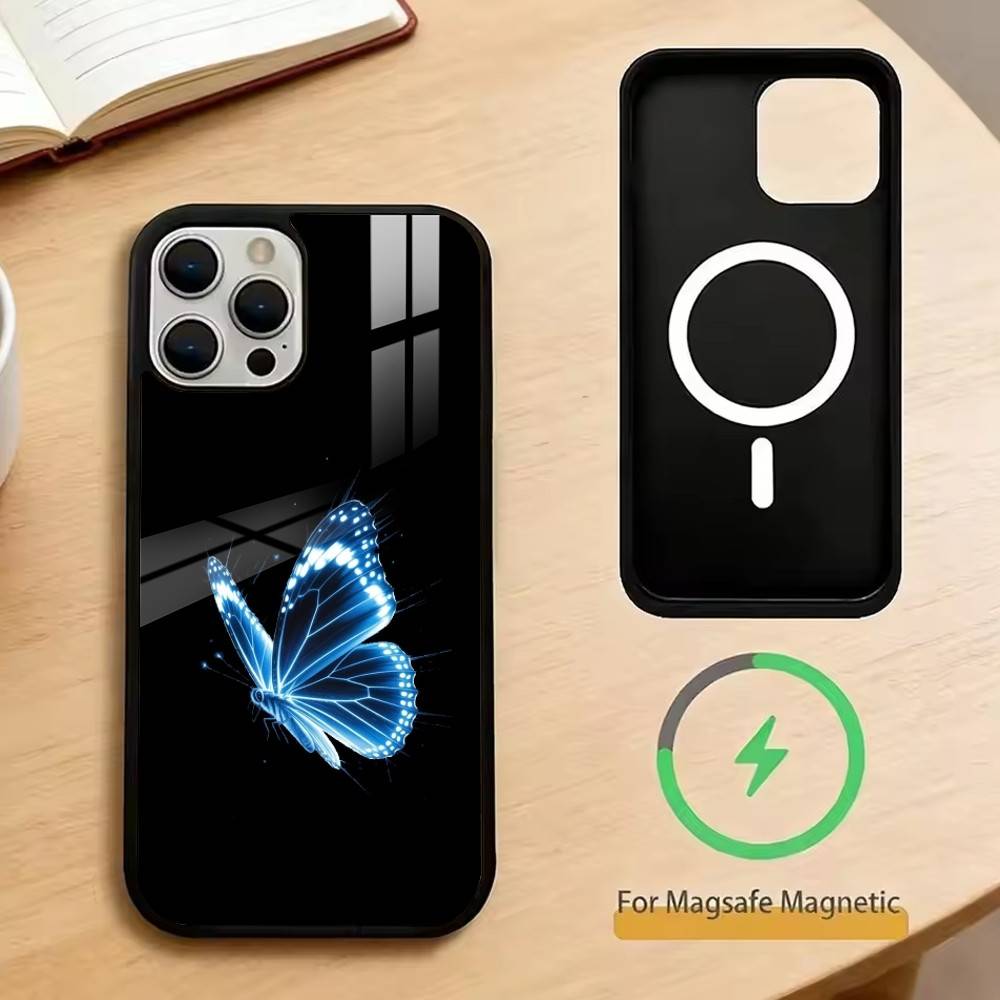 Glow In The Dark Butterfly Phone Case For iPhone17,16,15,14,13,12,11 Plus,Pro Magnetic For Magsafe Wireless Charging