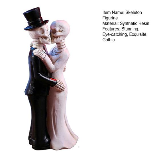Kissing Skeleton Couple Figurine Wedding Skull Bride And Groom Sculpture Day of The Dead Gothic Resin Statue for Halloween Home Decor