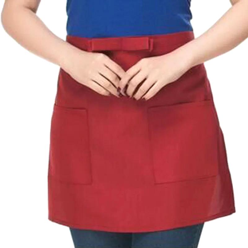 Half Short Waist Polyester Apron Waitress Waiter With Pocket Kitchen Cafe Pub Bar Apron