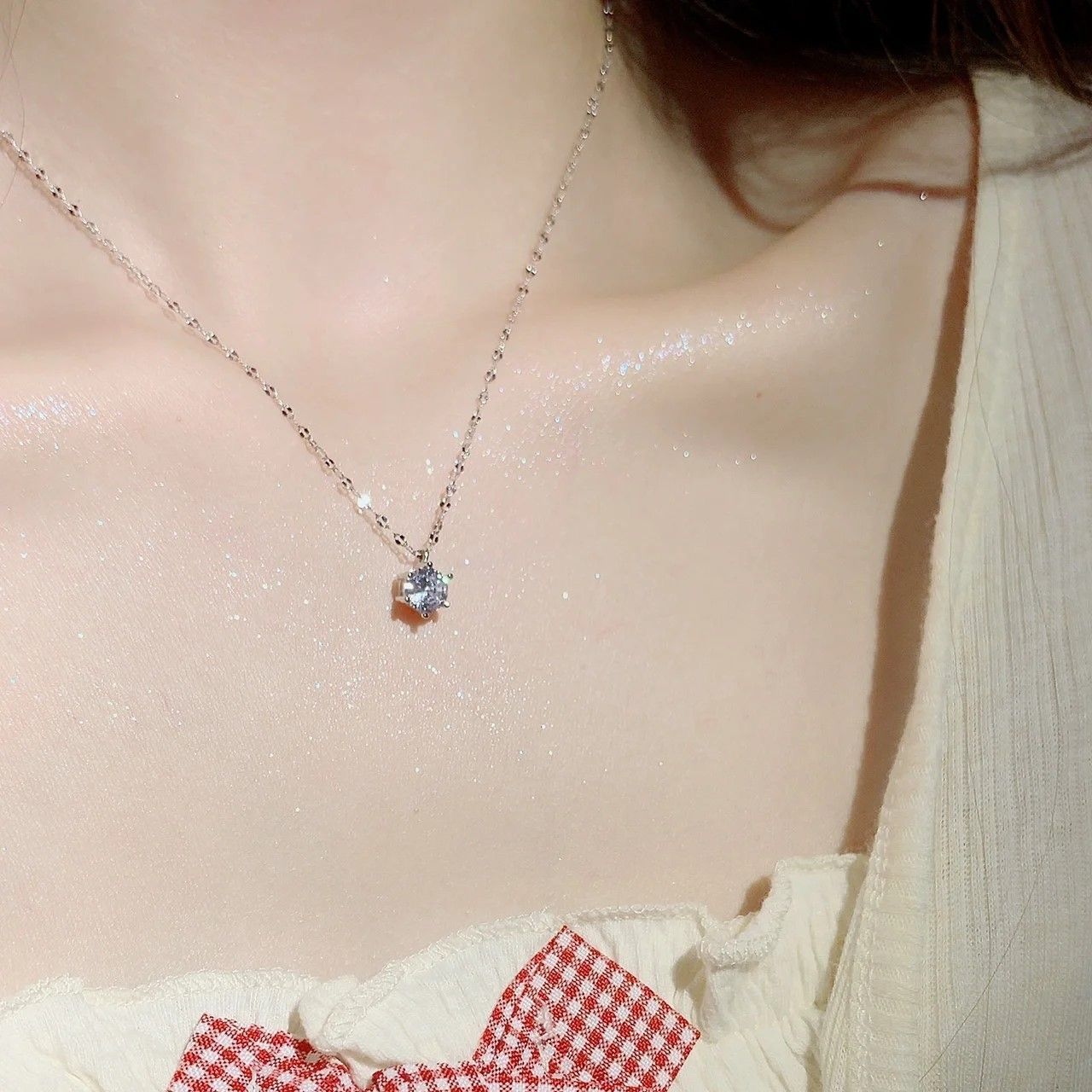 

Ожерелье с кристальным блеском, с шестью крапанами, с подвеской-дрелью для женщин, свадебная бижутерия, минимализм, чокеры для шеи для девушек серебряный