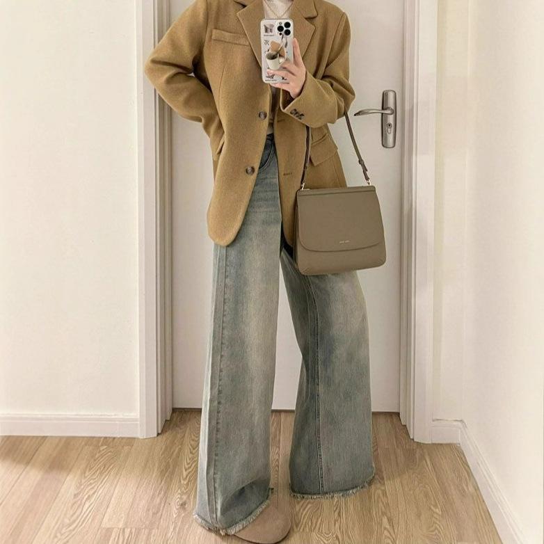 Wide-legged Jeans Women Spring and Summer Big Size High-waisted Vintage Loose Rough Edges Design Sense of The Straight Tube Drag Ground Long Trousers