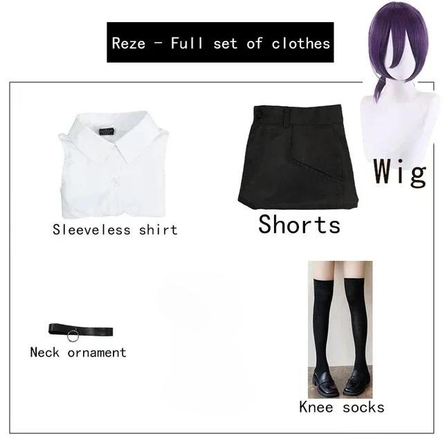 Anime Chainsaw Man Reze Cosplay Chainsaw Woman Costume de Cosplay Tenue Chemise Bombe Cravate Col Court Perruque Reze Vêtements d'Halloween