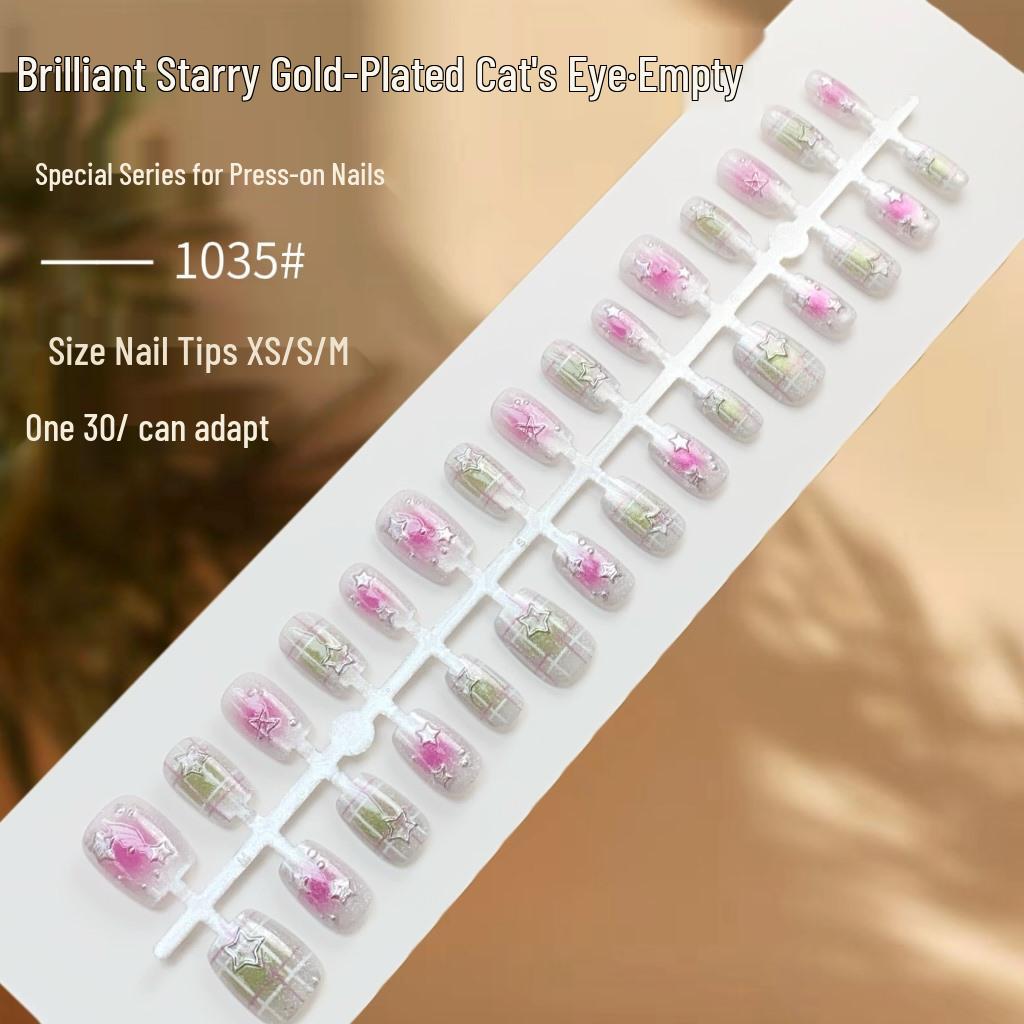 

Gold-Plated Brilliant Starlight Cat Eye Heart Press-On Nails