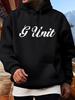 Gothic Letter Print Hooded Sweatshirt | Thickened All-Season Pullover with Striking "GUNIT" Chest Print, Dark Gray/Black Casual Ho