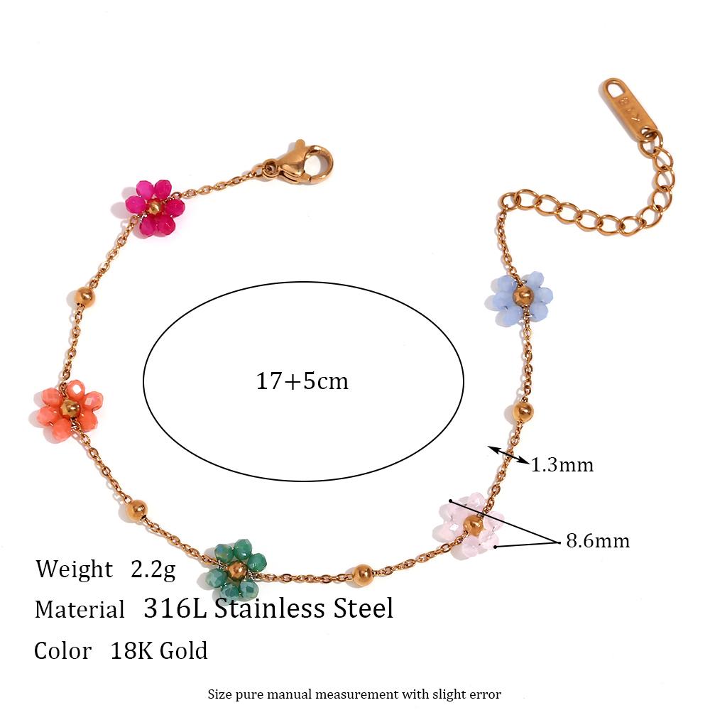 MamacitaSlay Boho Colorful Flower Necklaces Bracelets Jewelry For Women 18K Gold Plated Waterproof Stainless Steel Waist Chain