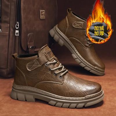 Μόδα Ρετρό Ανδρικές Μποτάκια Αστραγάλου Αδιάβροχες Καθημερινές Δερμάτινες Μπότες Ψηλές Βαμβακερές Παπούτσια για Άνδρες Βελούδινες Ζεστές Χειμερινές Μπότες Αντιολισθητικές Μπότες Εργασίας