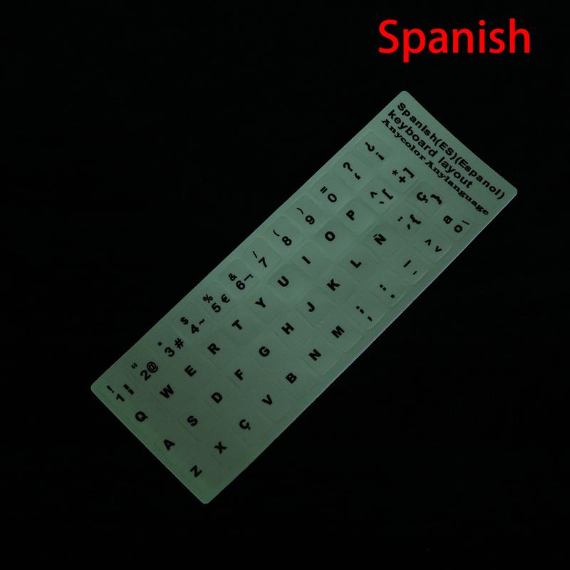 Luminous Keyboard Film Spanish,Russian,Arabic,French,English Etc Language Fluorescent Keyboard Letter Protective Stickers