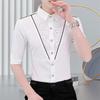 Summer Black Mid-sleeve Shirt for Men Slim Fit Casual 3/4 Sleeve Shirt High-end Hairstylist Trendy Style Fashion
