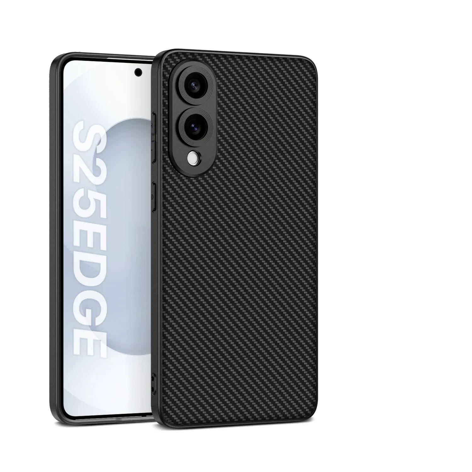 

Мягкий ТПУ для Samsung Galaxy S25 Edge S25 Ultra Чехол для телефона Роскошная кожаная рамка Точное отверстие Углеродное волокно Ударопрочная крышка Galaxy S25 Edge