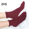 6 Pairs Women Socks Ruffle Edge Solid Color Anti-slip High Elasticity Ankle Length Low-cut Daily Sport Socks Great Gift for Mom Wife Daughter