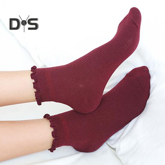 6 Pairs Women Socks Ruffle Edge Solid Color Anti-slip High Elasticity Ankle Length Low-cut Daily Sport Socks Great Gift for Mom Wife Daughter