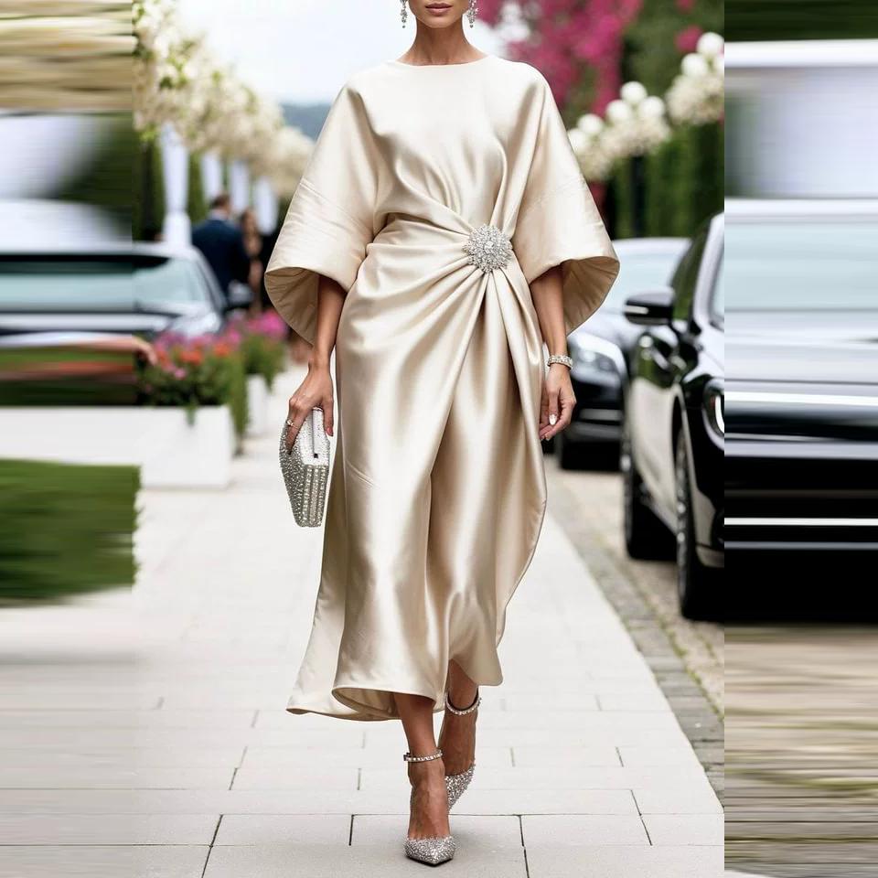 

Женское лоскутное платье с рукавом три четверти, элегантное вечернее платье, повседневное платье с круглым вырезом, женское платье длиной до щиколотки, винтажная уличная одежда, женское платье Vestidos XS абрикосовый