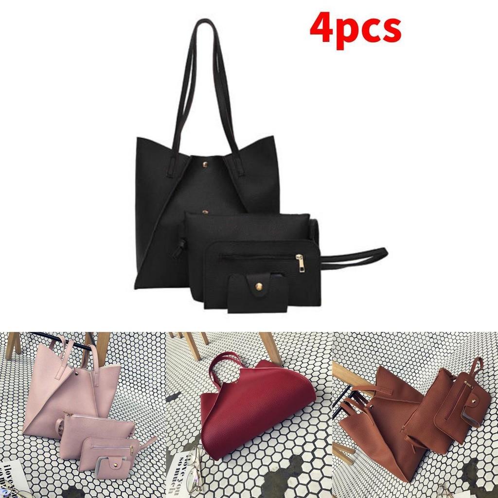 Leather 4pcs Women Handbag Lady Shoulder Bag Tote Purse Messenger Satchel Set